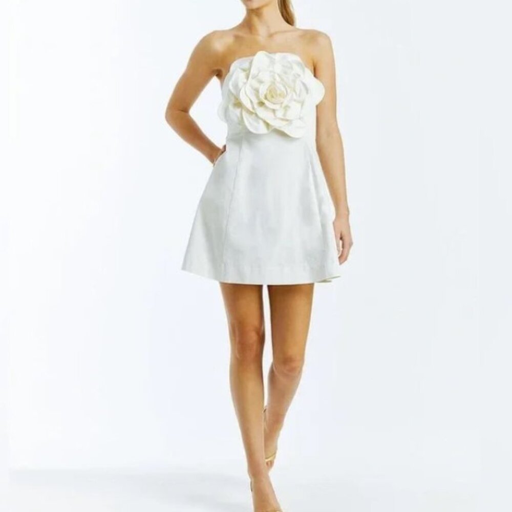 Mestiza New York Alba Ivory Strapless Flower Mini Dress Sz 4